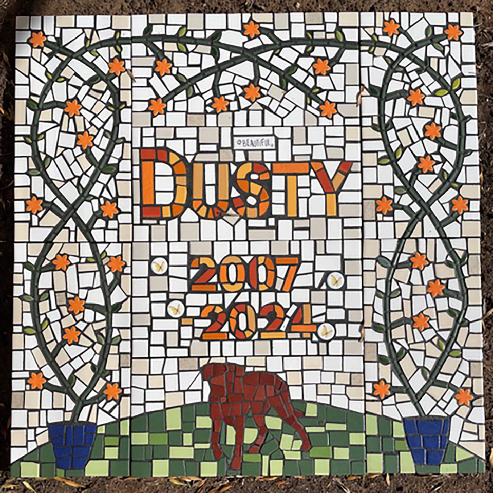 Dusty's Rest Pet Memorial Mosaic on Pavers by Sue Williams