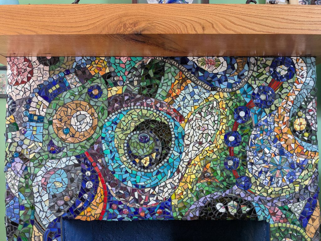 Fireplace Mosaic by Elinor Willis, grouted