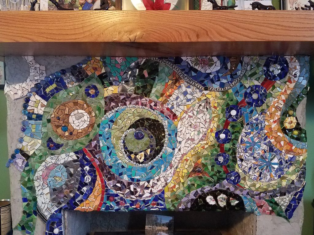 Fireplace Mosaic by Elinor Willis, in progress, stage 10