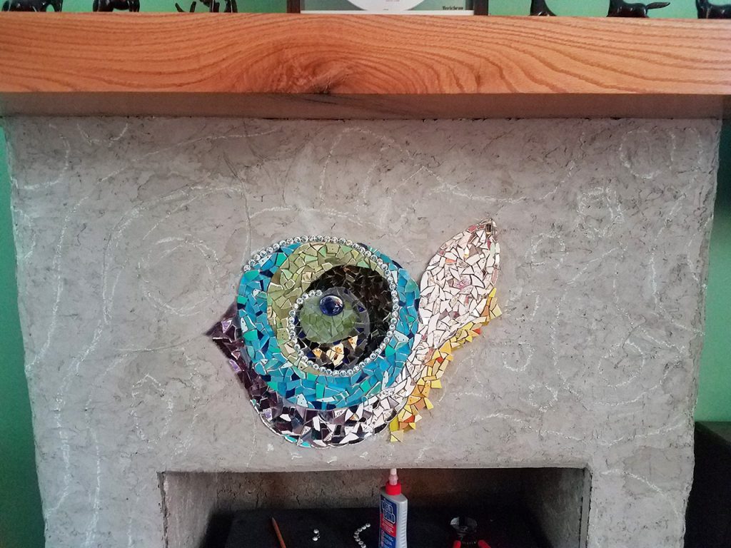 Fireplace Mosaic by Elinor Willis, in progress, stage 4