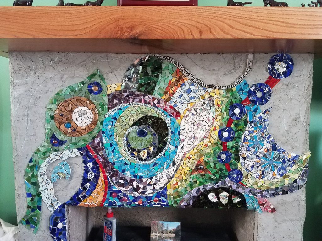 Fireplace Mosaic by Elinor Willis, in progress, stage 8