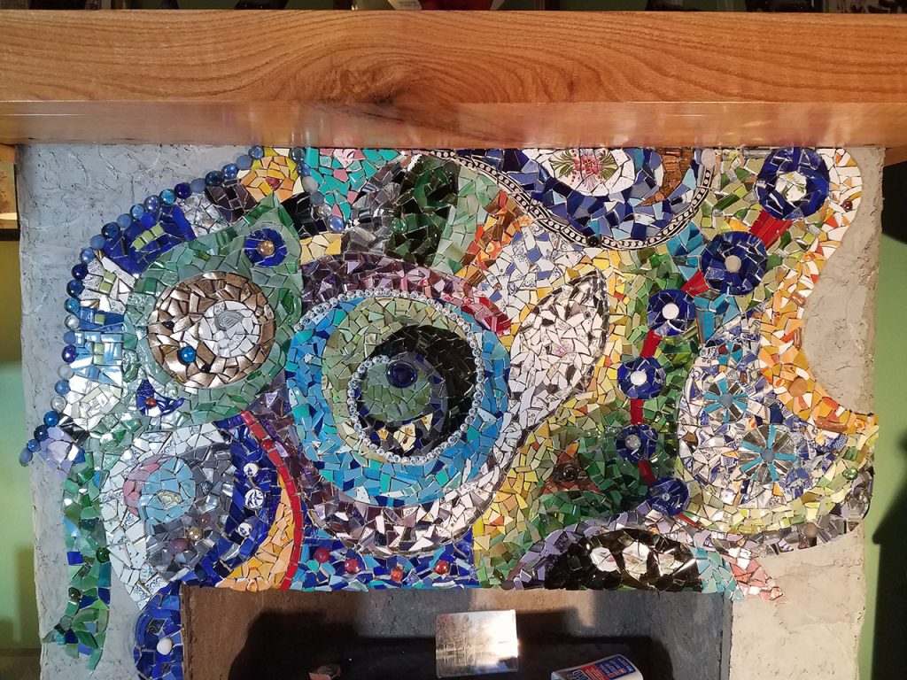 Fireplace Mosaic by Elinor Willis, in progress, stage 9