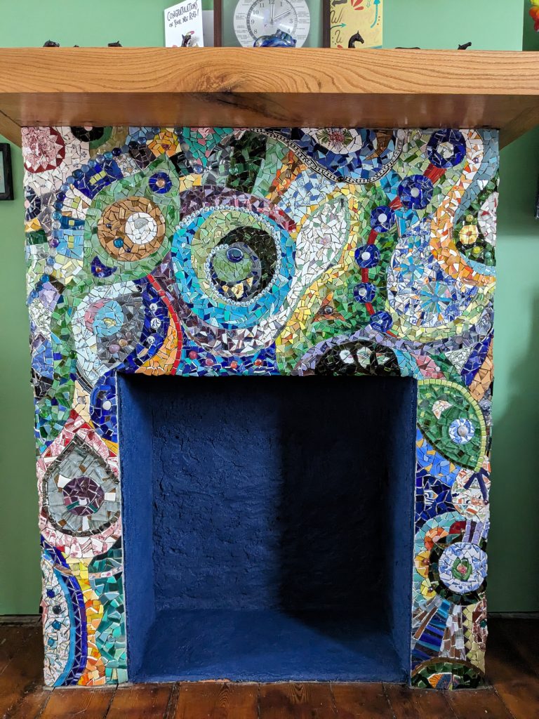 Fireplace Mosaic by Elinor Willis, ungrouted