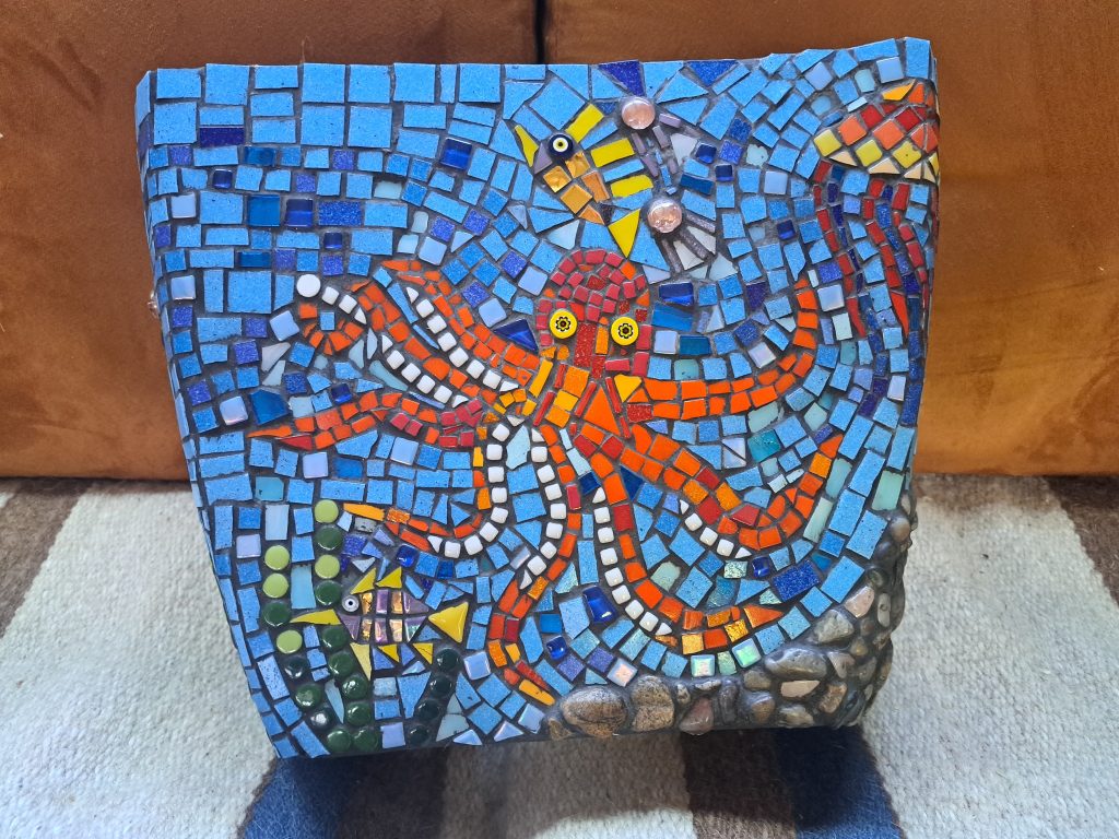 Toilet Tank Mosaic Planter for Pam by Debbie Logan