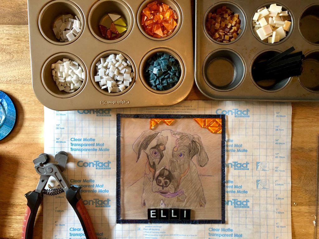 Pet Portrait Mosaic by Joan Gummels, in progress 1