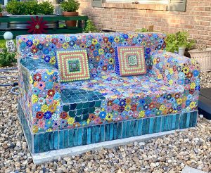 Mosaic Sofa Bench by Candy Hahn, oblique view 1200 px