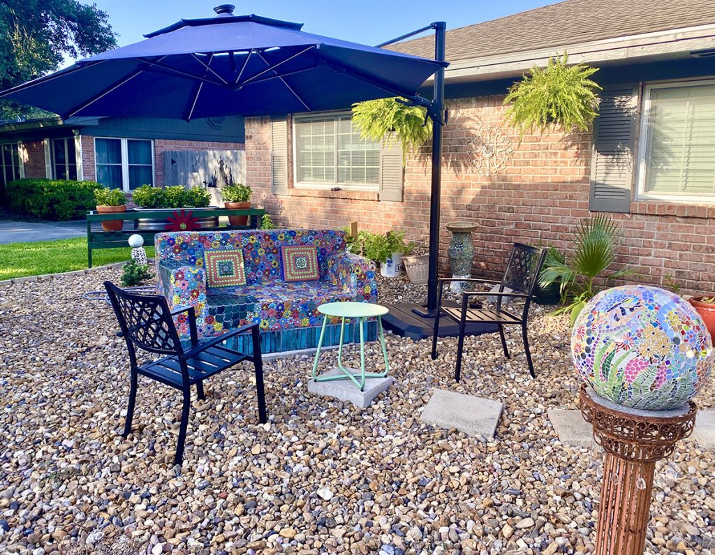 Mosaic Sofa Bench by Candy Hahn, patio area 1200px