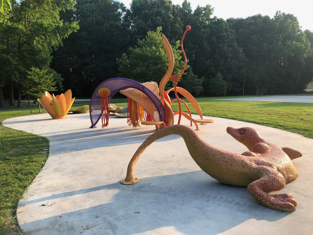 Long View of Mosaic Sculpture Installation by May + Watkins Design