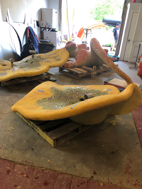 Lily Pads #1 and #2 Mosaic Sculptures before installation