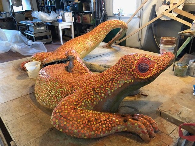 Lizard Mosaic Sculpture before grouting